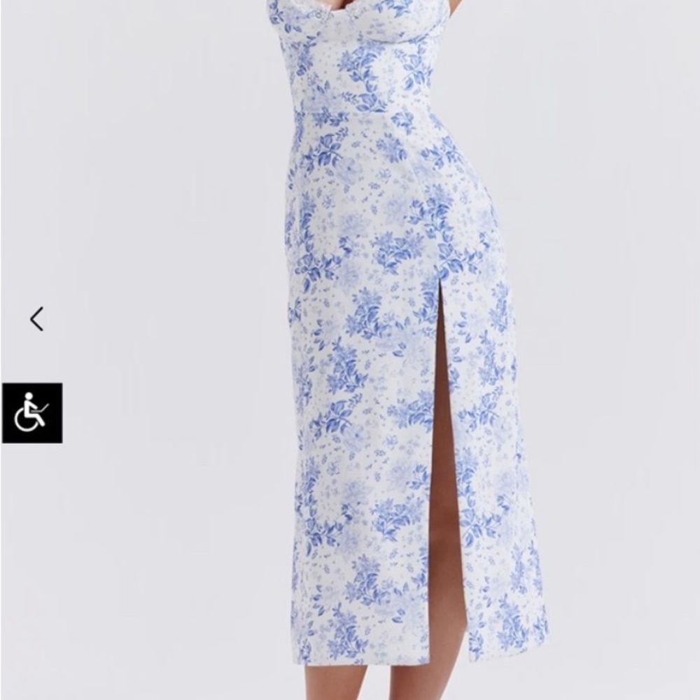 House of CB Blue and White Floral Midi Dress - Picture 3 of 10